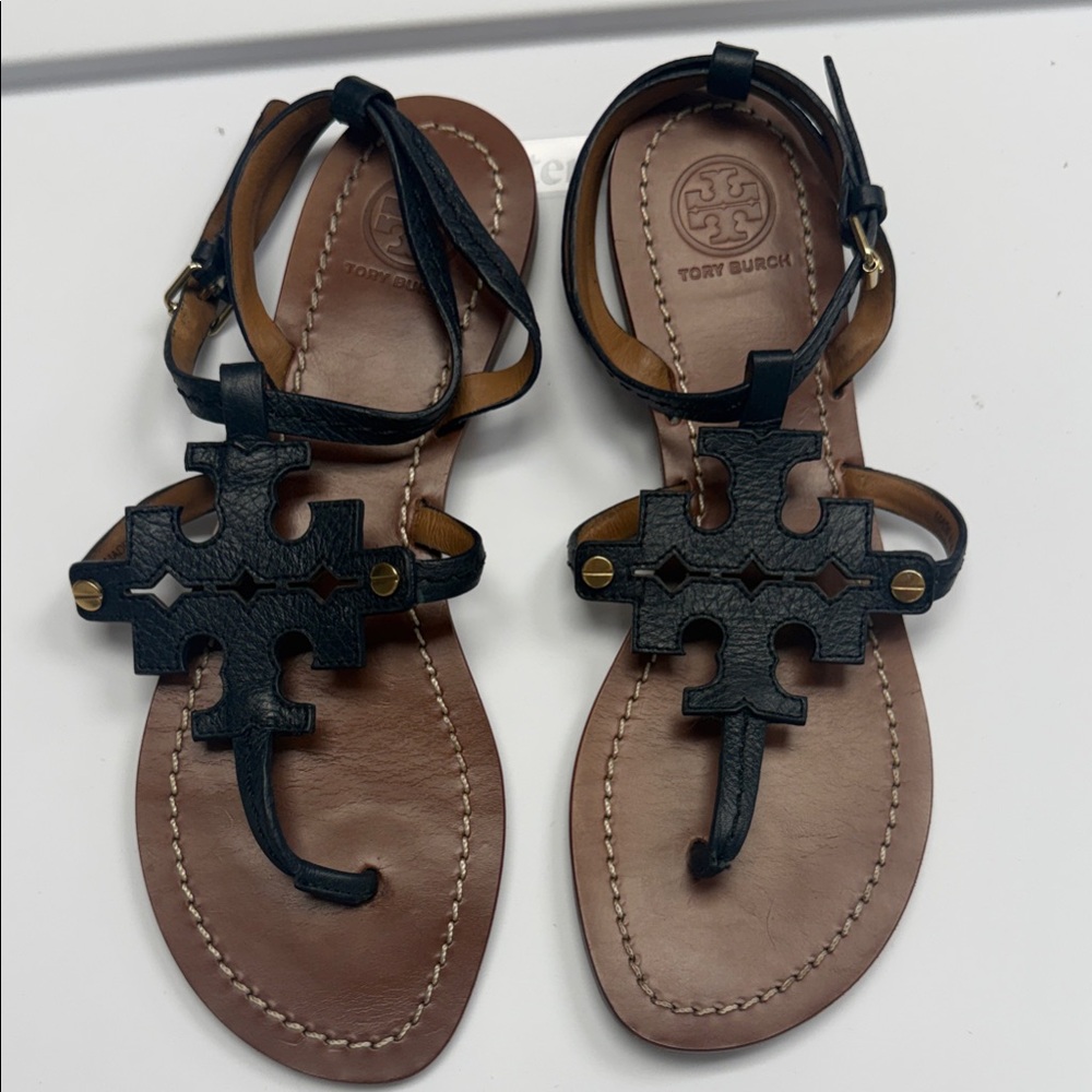 Tory Burch Navy and Tan Sandals